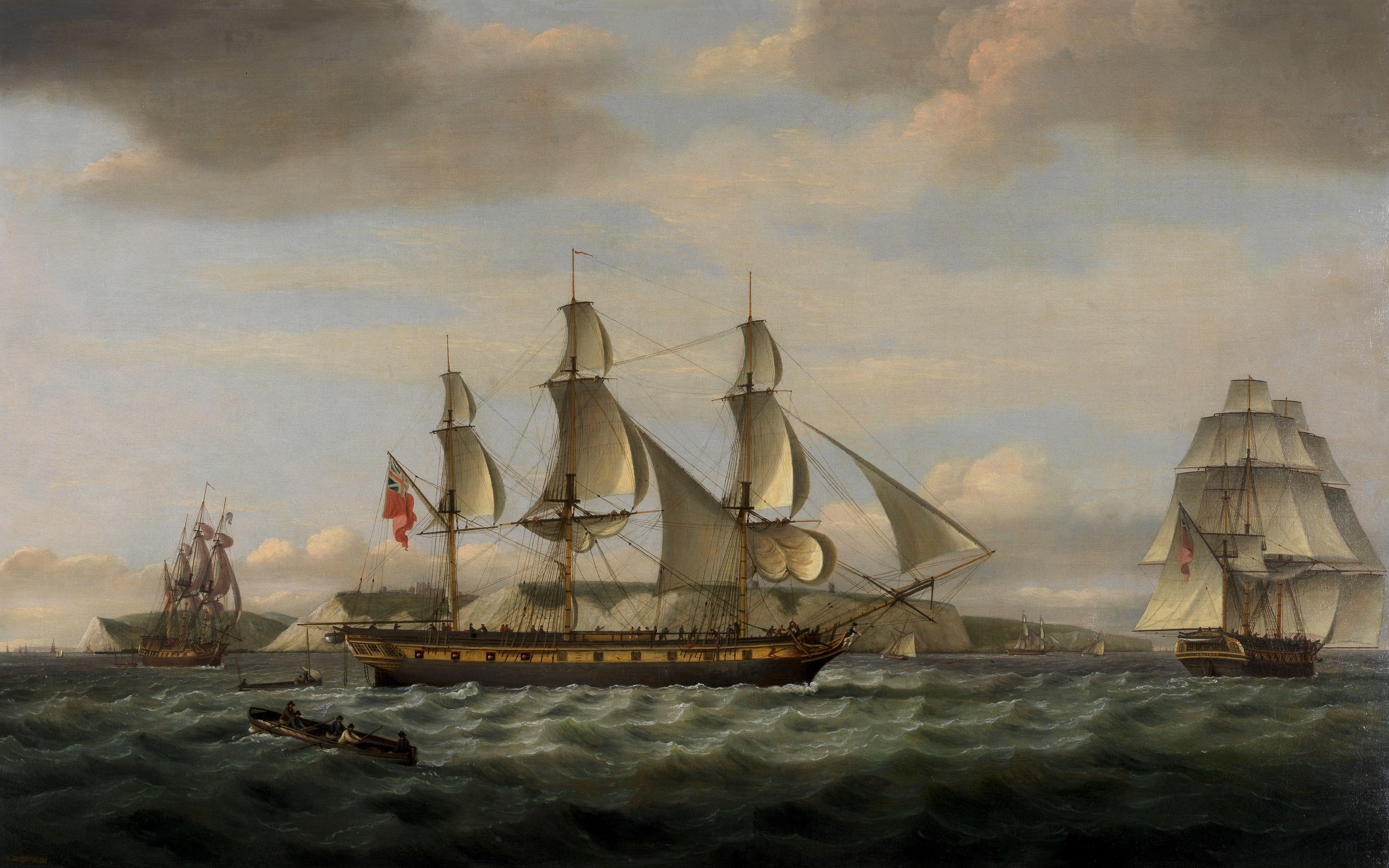 Thomas Luny - Antigua in three positions off Dover