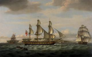 Thomas Luny - Antigua in three positions off Dover