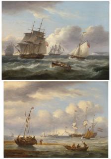 Thomas Luny - Busy shipping lanes off the South Foreland; and Fishermen unloading the catch off the Low Countries