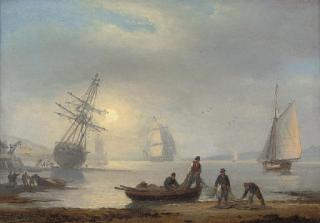 Thomas Luny - Fishermen sorting their nets on the foreshore at Teignmouth, at dusk