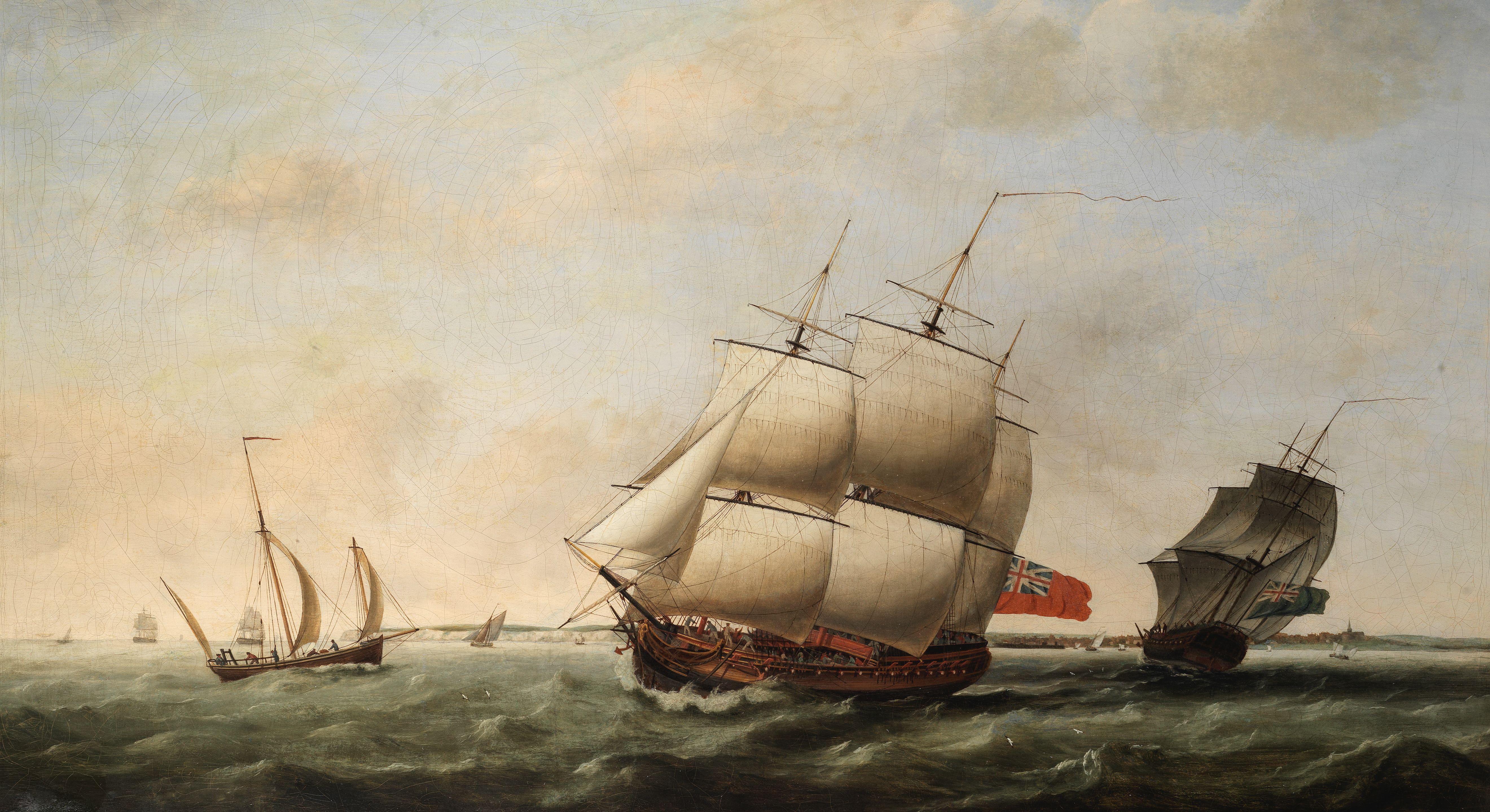 Thomas Luny - Portrait of the East Indiaman Neptune in two positions off the Downs