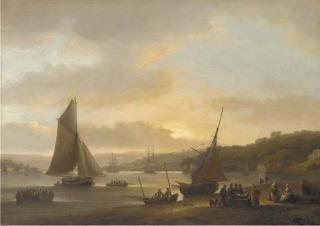 Thomas Luny - Shipping on the River Dart at Dittisham with women selling fish in the foreground