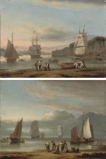 Thomas Luny - Teignmouth Harbour at low tide; and Sorting the catch on the foreshore