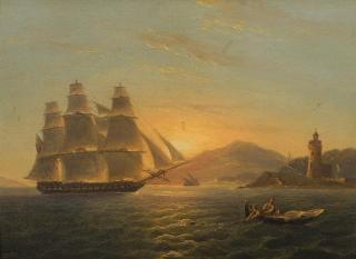 Thomas Luny - The H.M.S. Pearl off the Faro Beacon, Messina