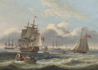 Thomas Luny - Warships and a cutter in a heavy swell off Harwich