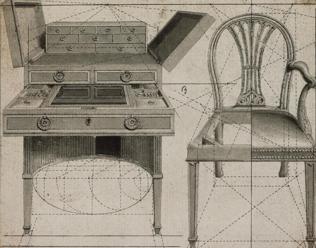Thomas Malton the Elder - A perspective drawing of a desk and chair
