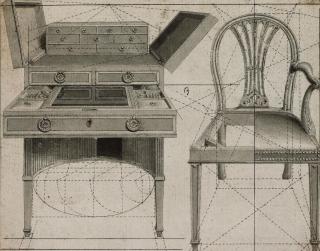 Thomas Malton the Elder - A perspective drawing of a desk and chair