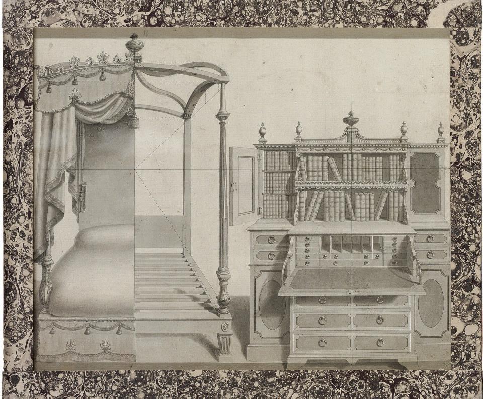 Thomas Malton The Elder - Design for a four poster bed and a secretaire