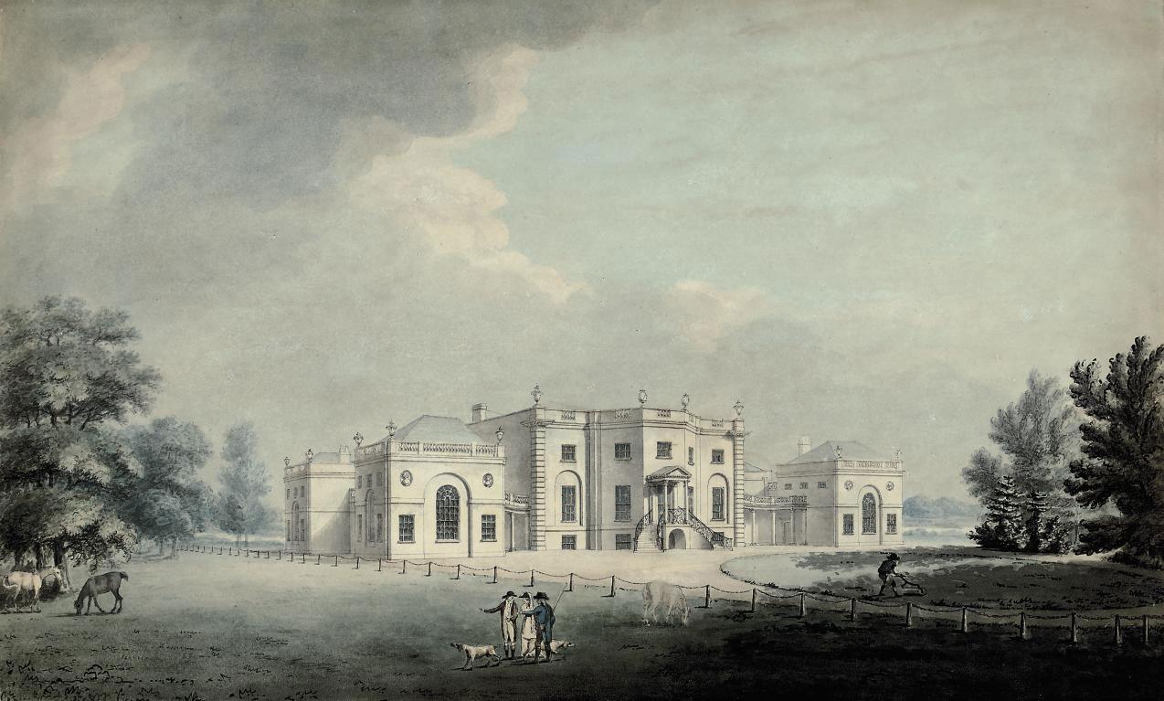 Thomas Malton The Younger - Elegant figures taking a stroll in the grounds of a country estate