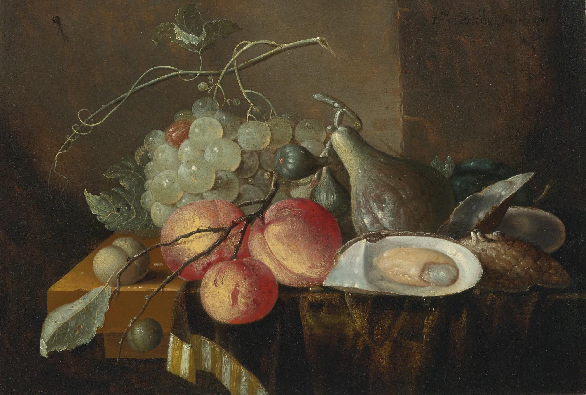 Thomas Mertens - Still Life With Fruit And Oysters On A Table