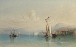 Thomas Miles Richardson, Jun., R.W.S. - View of Lago Maggiore with shipping in the foreground
