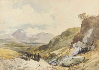 Thomas Miles Richardson, Sen. - A Highland landscape with figures conversing by a horse-drawn cart (illustrated); and Keswick, the Lake District