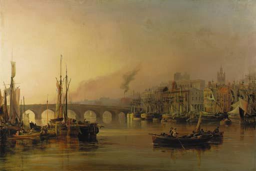 Thomas Miles Richardson, Sen. - View of Newcastle from the River Tyne, with shipping in the foreground