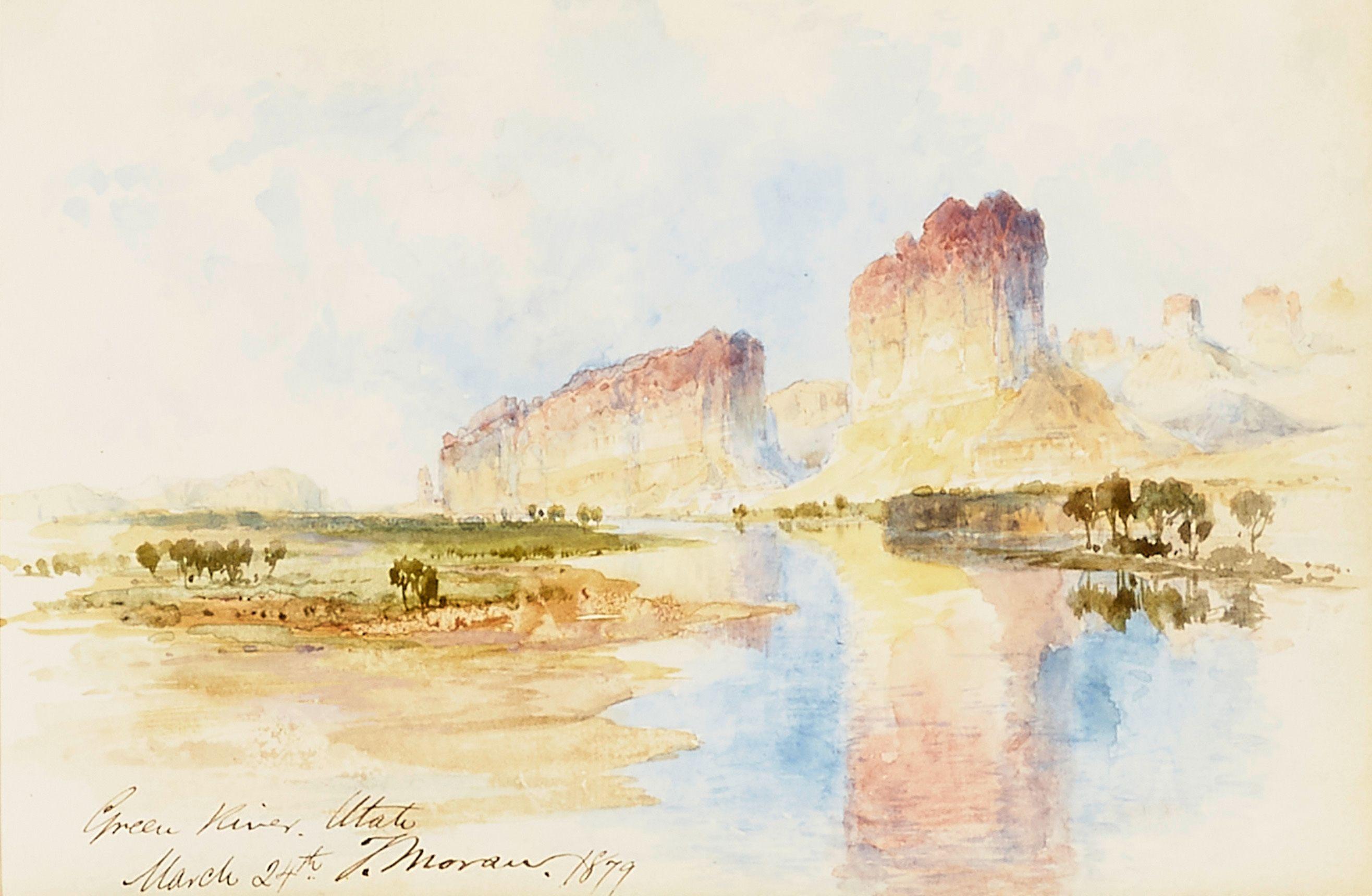 Thomas Moran - Green River, Utah sight 5 3/4 x 8 1/2 in. framed 14 x 17 in.