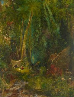 Thomas Moran - Seminole Village in the Everglades 1860 (Seminole Indians Encamped in a Clearing in a Florida Swamp)