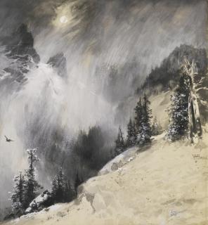 Thomas Moran - The Falling Flakes (Mountain Scene, Yosemite; A Mountain Snowfall)