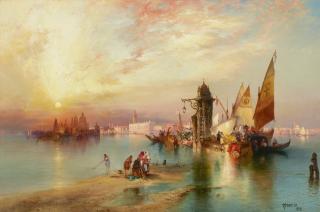 Thomas Moran - Venice, Sunset behind Santa Maria
