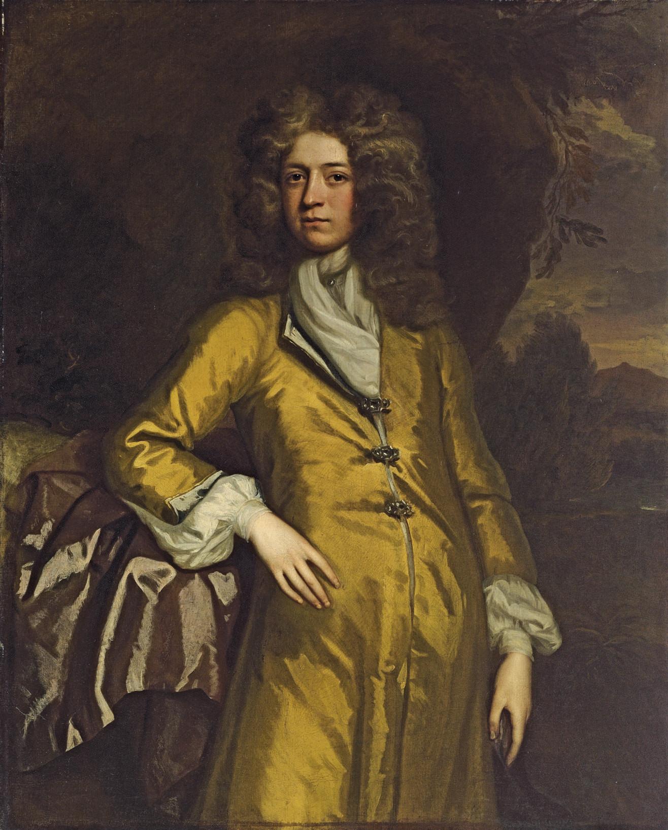 Thomas Murray - Portrait of A Gentleman, Traditionally Identified As Sir Bulstrode Whitelock (1605-1675), Three-Quarter-Length, In A Yellow Coat, Against A Rocky Outcrop, A Landscape Beyond