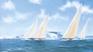 Thomas Oliver - J-class yachts Endeavour and Yankee racing off the Needles, 1935