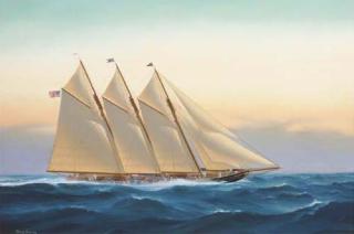 Thomas Oliver - The American three-masted racing schooner Atlantic powering to windward