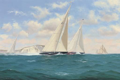 Thomas Oliver - The America\'s Cup Jubilee, 2001:  Velsheda and Endeavour in close quarters off the Needles