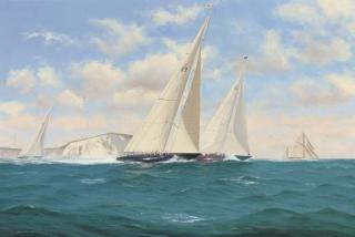 Thomas Oliver - The America\'s Cup Jubilee, 2001:  Velsheda and Endeavour in close quarters off the Needles