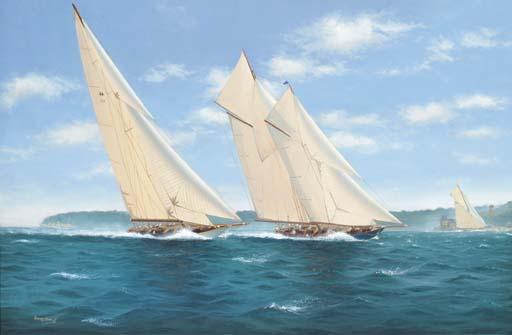 Thomas Oliver - The America\'s Cup Jubilee Round the Island Race, 21st July, 2001: Mariette and Cambria off Cowes