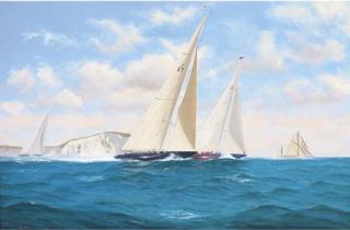 Thomas Oliver - Velsheda and Endeavour having rounded the Needles during the America\'s Cup Jubilee, 2001