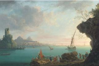 Thomas Patch - A Capriccio View On The Neapolitan Coast, With An Elegant Party And Other Figures In The Foreground, A Ruined Tower And A Mansion Beyond