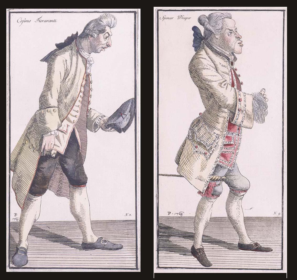 Thomas Patch - Seven etchings of caricatures of Florentine individuals , each named, No. 2 - No. 8, with contemporary (autograph?)