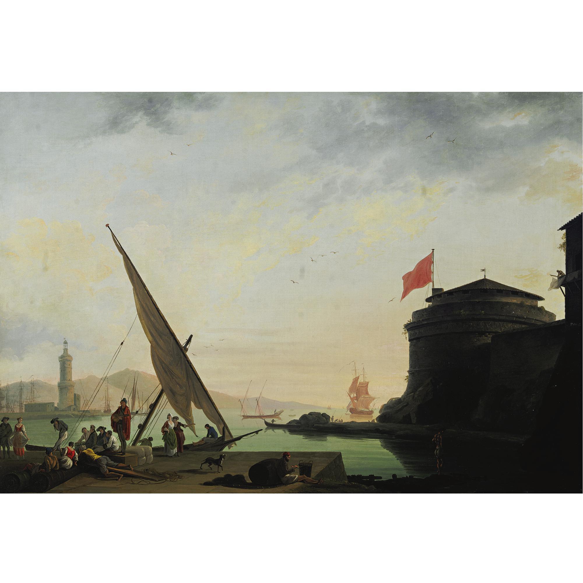 Thomas Patch - View Of A Mediterranean Harbor With Fishermen
