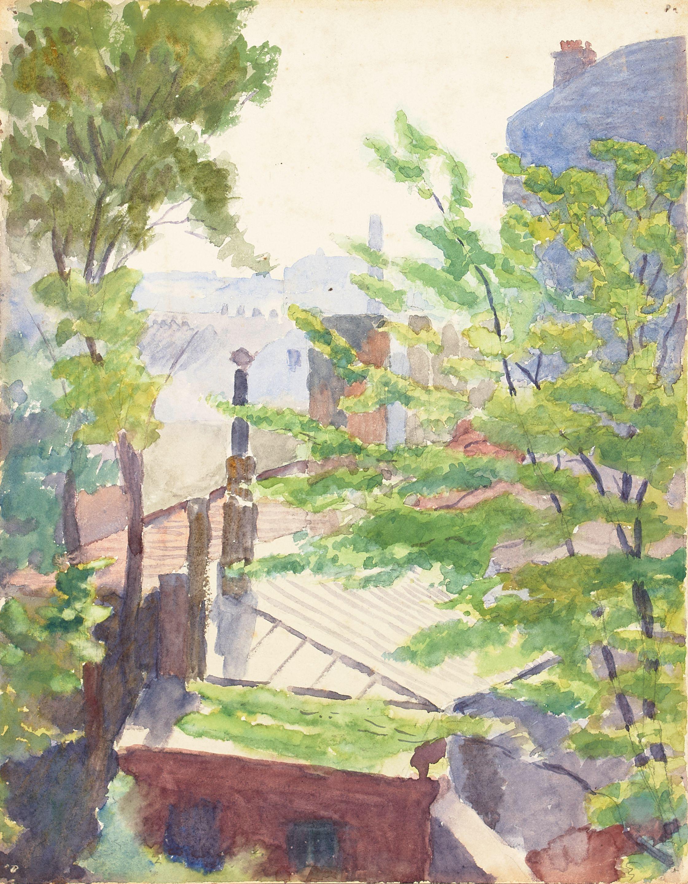 Thomas Pollack Anshutz - Rooftop Landscape (a double-sided work) sheet 10 1/2 x 8 1/4 in. unframed