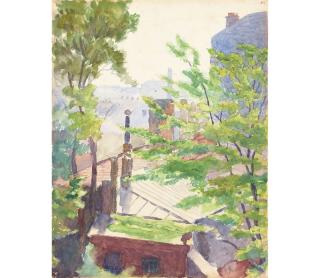Thomas Pollack Anshutz - Rooftop Landscape (a double-sided work) sheet 10 1/2 x 8 1/4 in. unframed