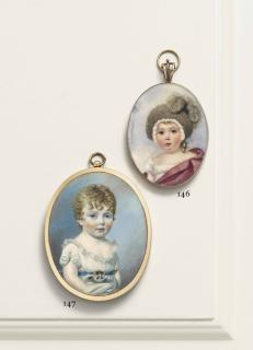 Thomas Richmond - Emma Richmond (1797-1880), Daughter Of The Artist, In Lace Trimmed White Dress Tied With Blue Sash, Short Curling Fair Hair, Holding A Kitten On Her Lap; Sky Background