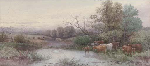 Thomas Rowden - Cattle watering at dusk (illustrated); and Sheep resting by a river