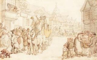 Thomas Rowlandson - A coach and horses arriving at the Dolphin Inn