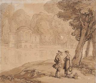 Thomas Rowlandson - A couple conversing alongside a river