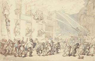Thomas Rowlandson - A fire at a brothel