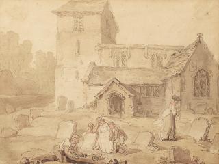 Thomas Rowlandson - Figures before Wadenhoe Church, Northamptonshire