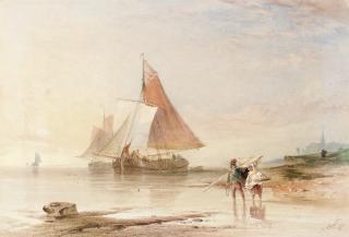 Thomas Sewell Robins - Figures By The Shore, With Fishing Boats Beyond