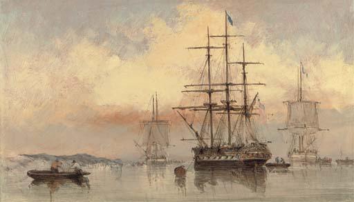 Thomas Sewell Robins - Shipping in a calm off Gilkicker Point (illustrated);  and Shipping anchored off Spithead