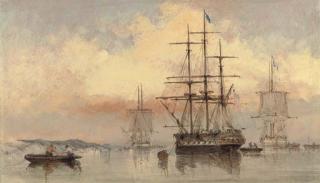 Thomas Sewell Robins - Shipping in a calm off Gilkicker Point (illustrated);  and Shipping anchored off Spithead