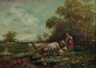 Thomas Sherwood La Fontaine - Tending to the flock