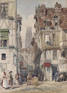 Thomas Shotter Boys, N.W.S. - A street in Rouen, the Church of St Ouen beyond