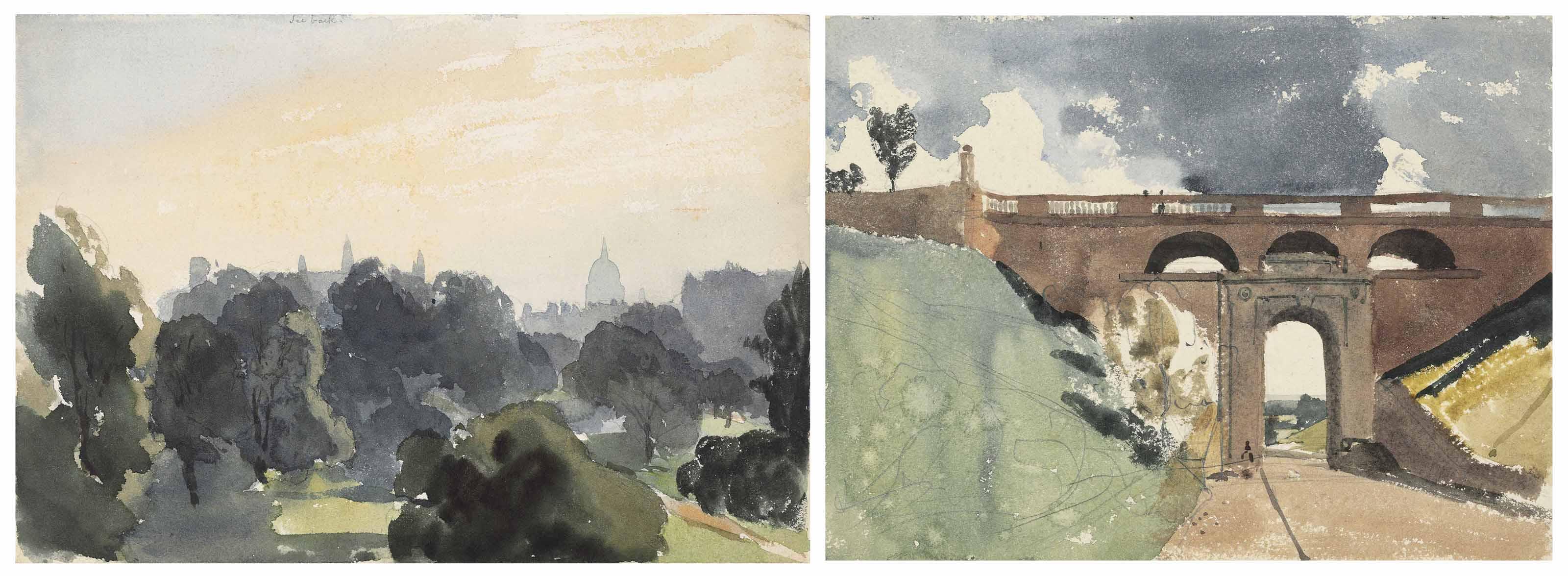 Thomas Shotter Boys, N.W.S. - A view of St Katherine\'s Hospital, Regent\'s Park; and Highgate Arch, North London