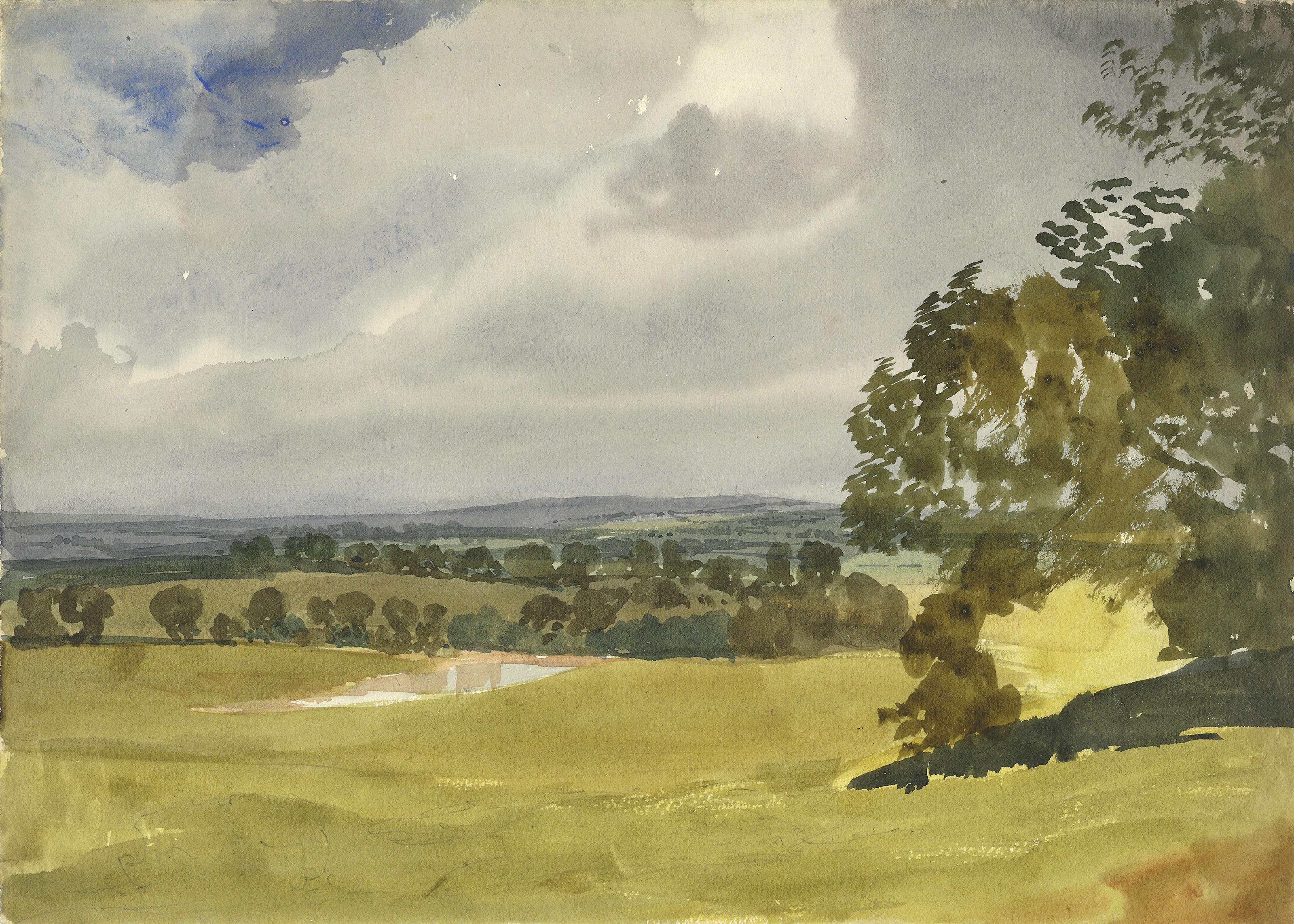 Thomas Shotter Boys, N.W.S - An extensive landscape; Cattle wading in a broad river; and A river winding through a hilly landscape