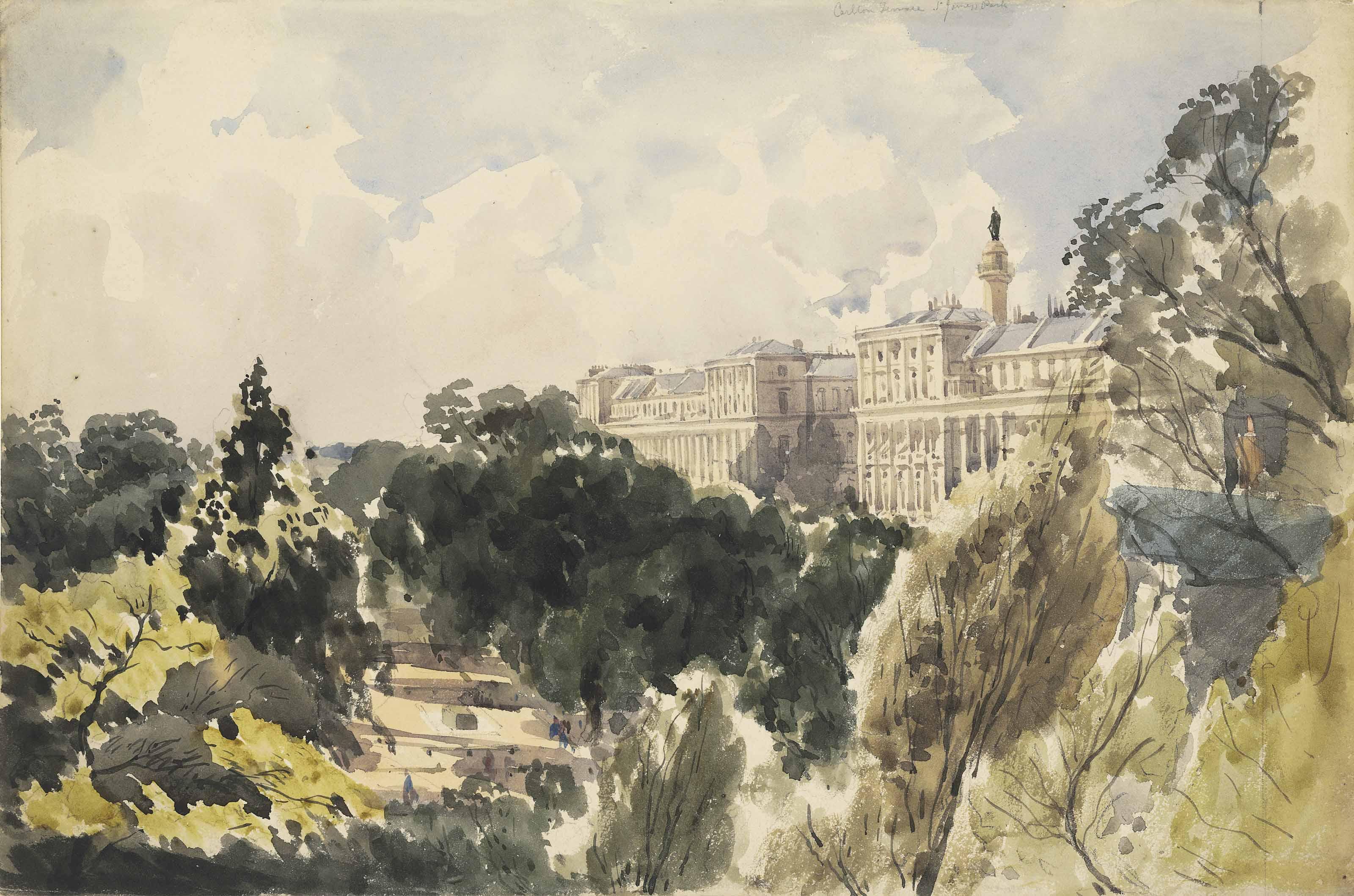Thomas Shotter Boys, N.W.S. - Carlton Terrace, St James\'s Park, looking west towards The Mall