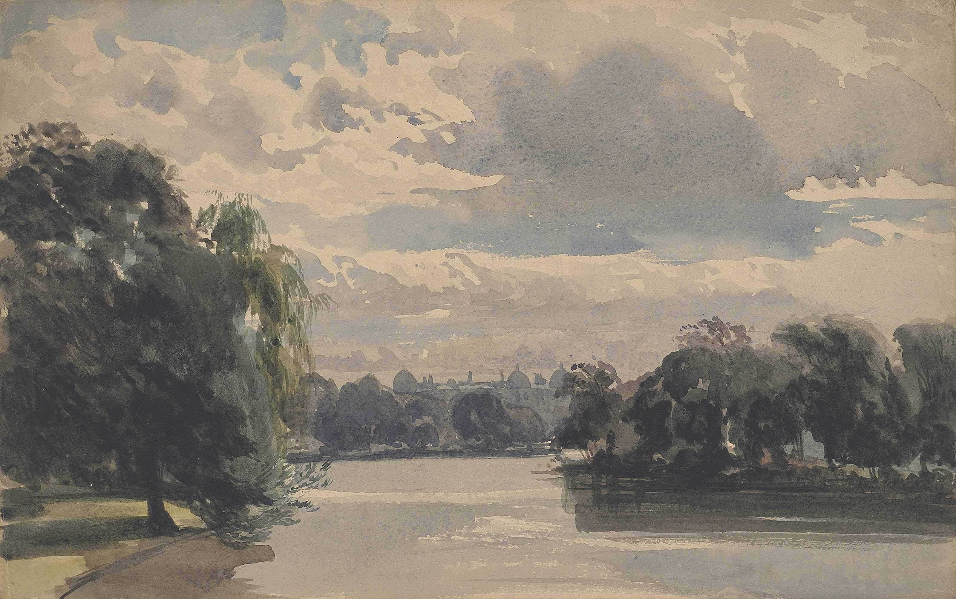 Thomas Shotter Boys, N.W.S. - Sussex Place, Regent’s Park, seen from across the lake