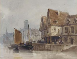 Thomas Shotter Boys - Fishing boats at a Continental quayside