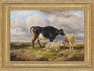Thomas Sidney Cooper, R.A. - A cow and sheep in a watermeadow